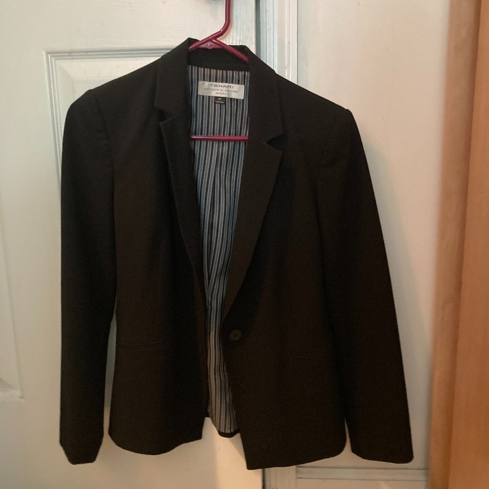 Tahari Black Suit with Striped Lining